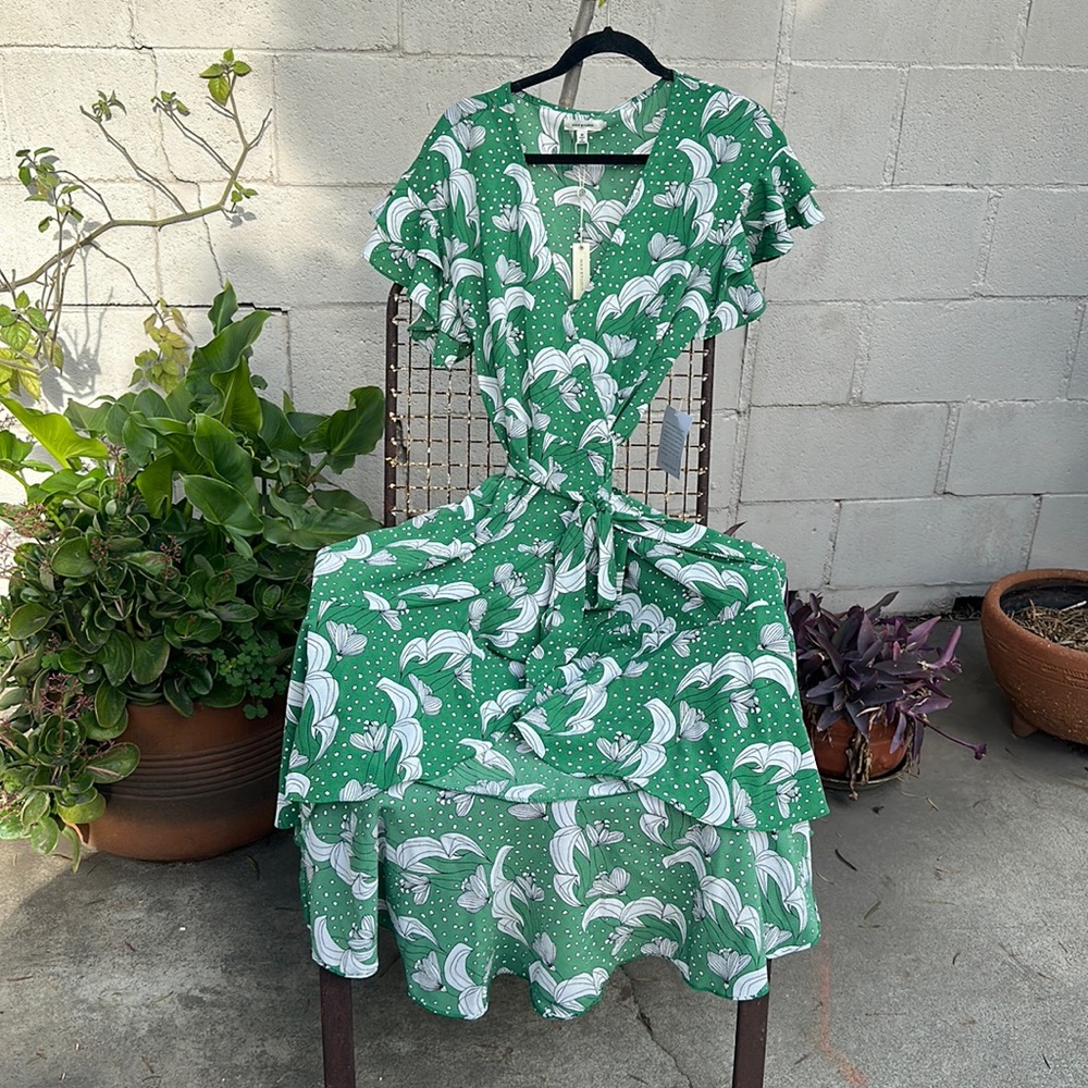 Brand new with tags green and white medium midi wrap around dress